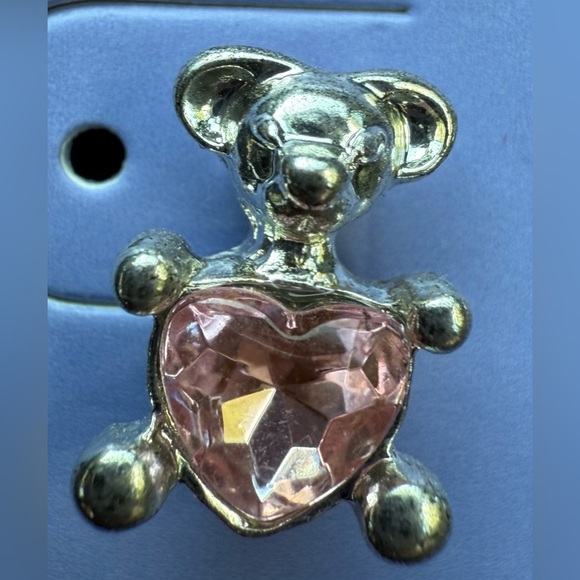 Claire's Faux Crystal Silver and Pink Teddy Bear Stud Pierced Earrings - Picture 6 of 8